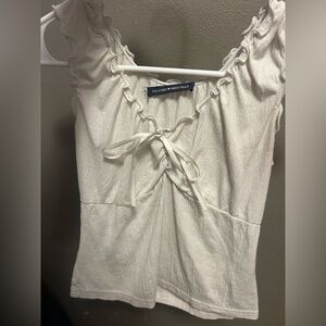 Brandy Melville Ivory Tie-Front Ruffle Tank